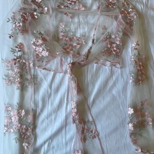 Floral Sheer Lace Robe - Pink